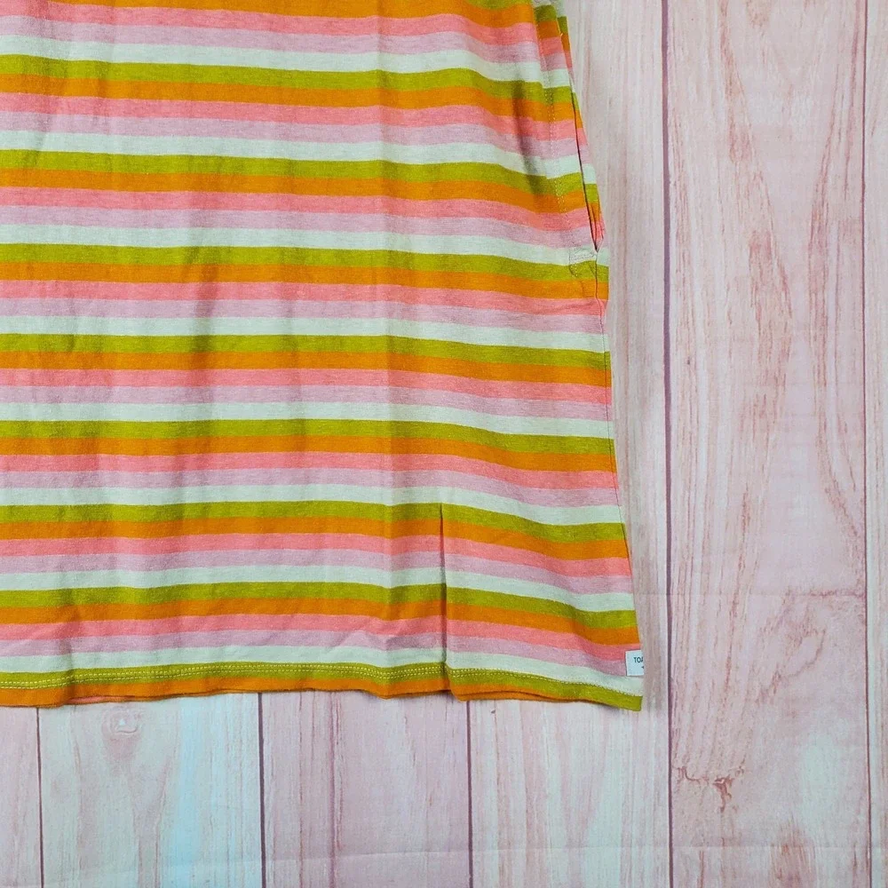 Toad & Co Grom Tank Dress Womens Large Orange Cotton Striped Logo Pockets V Neck - Picture 5 of 9